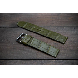 ALLIGATOR WATCH STRAP, OLIVE MATTE, FRENCH CROCO, HANDMADE